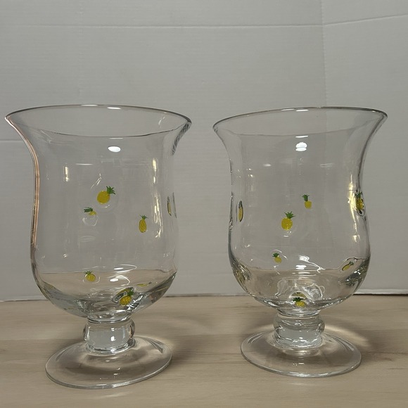 Anthropologie Other - Anthropologie Penelope Hand Blown Glass Pineapple Icon Vase Hurricane Set Of 2